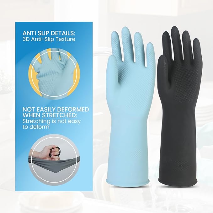 Rubber Dishwashing Gloves for Kitchen 4 Pairs Cleaning Household Dish Washing Reusable & Waterproof Latex Glove(Small)