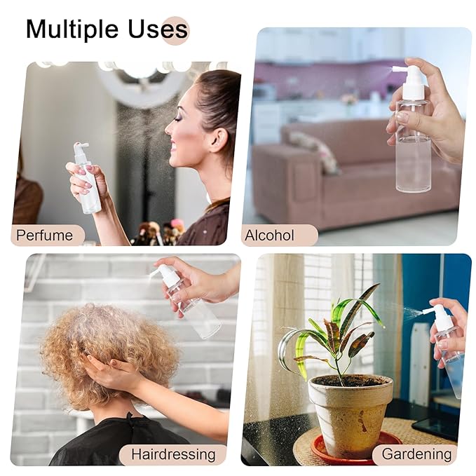 Yebeauty 100ml Portable Spray Bottles Small Plastic Empty Fine Mist with Tight Cap and Long Mouth Clear 3.3oz TSA Approved Travel Size Spray Atomizer for Plants Perfumes Cleaning Mouthwash, 2 Pack