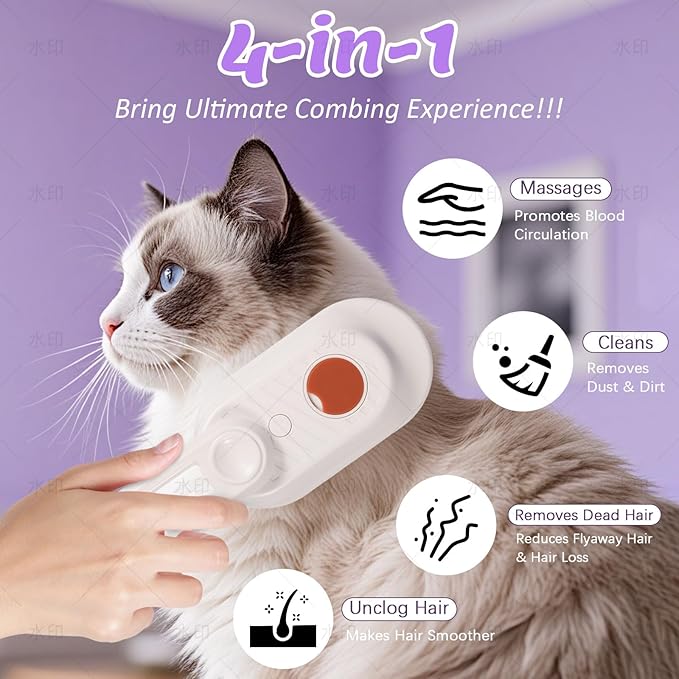 Secrtji 4 in 1 Cat & Dog Steam Brush Kit with 2 Comb Heads - Rechargeable Grooming Brush for Long/Short Hair Shedding, Anti-Static Steam Spray & Foldable Handle, Pet Spa Cleaning Tool (Purple)