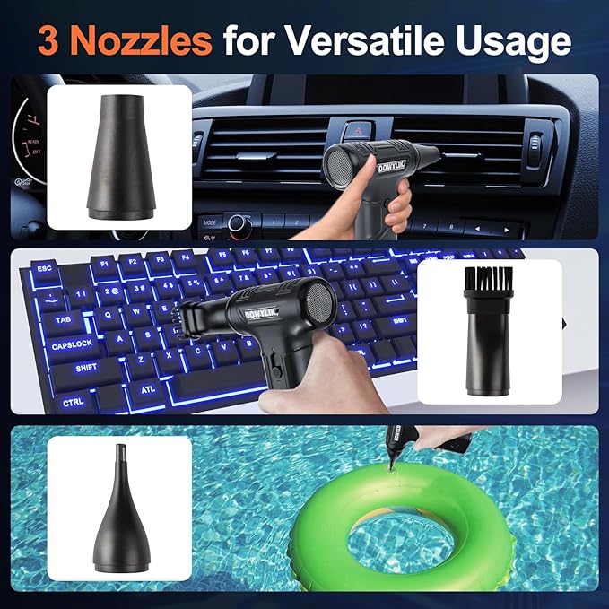 DOWYLIK Compressed Air Duster, 220,000RPM Strong Compressed Air, Brushless Canned Air Duster for Computer with LED, 3 Speed Speed Mini Blower Air Blower for Car, Computer, Keyboard