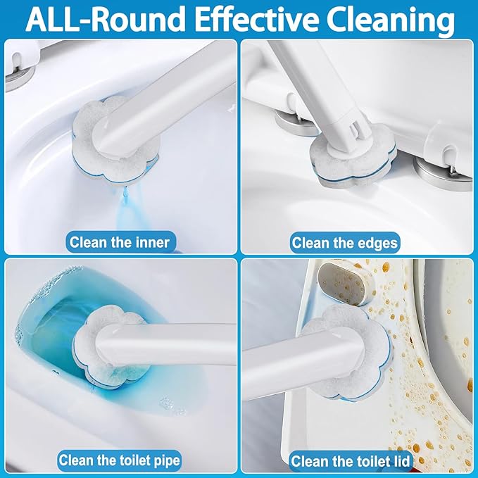 Ucaimao Disposable Toilet Brush， 2 Pack Toilet Wand and Holder with 54 Cleaner Refills Disposable Toilet Cleaning System Cleaner Pads for Toilet Bowl，Bathroom Cleaning，Sink，Bathtub - White