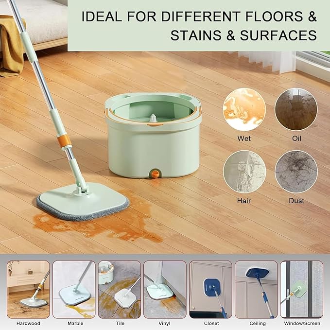 True & Tidy® 6-Pack 9 inch Extra Thick Microfiber Pad Refill for SPIN-800 TrueClean Mop & Bucket Square, Compatible with M16 and Most Square Spin Mop and Bucket, Machine Washable up to 100x