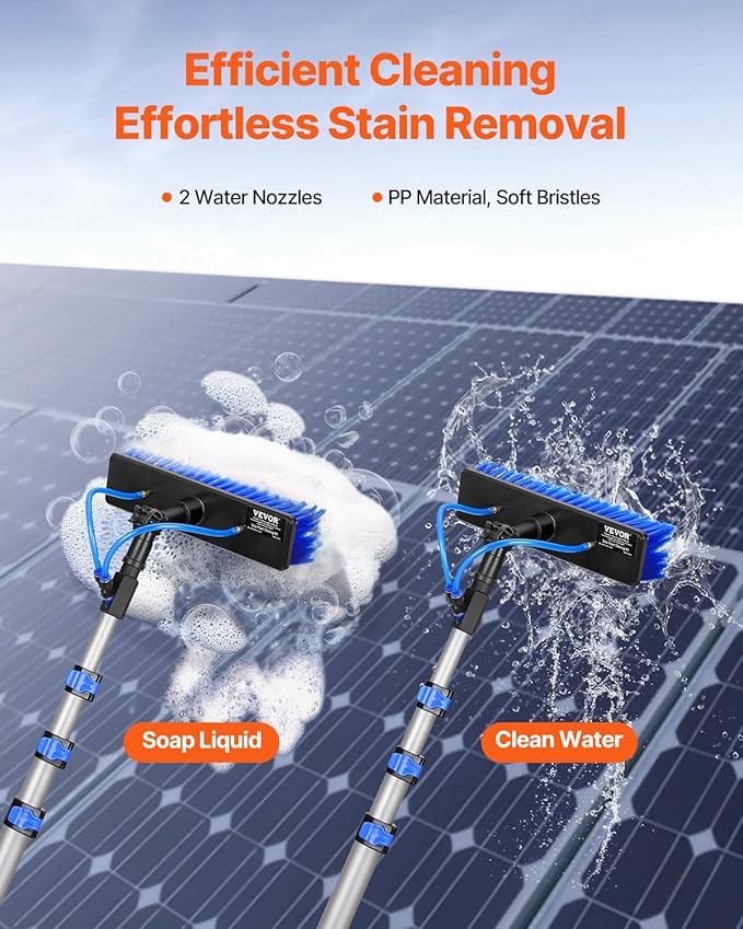 VEVOR Water Fed Pole Kit, 20FT Solar Panel Cleaning Pole with Extendable Handle, 180° Rotatable Brush Head & 65.6FT Hose, Household & Outdoor Window Cleaner Tool for Caravan Solar Panel Deck