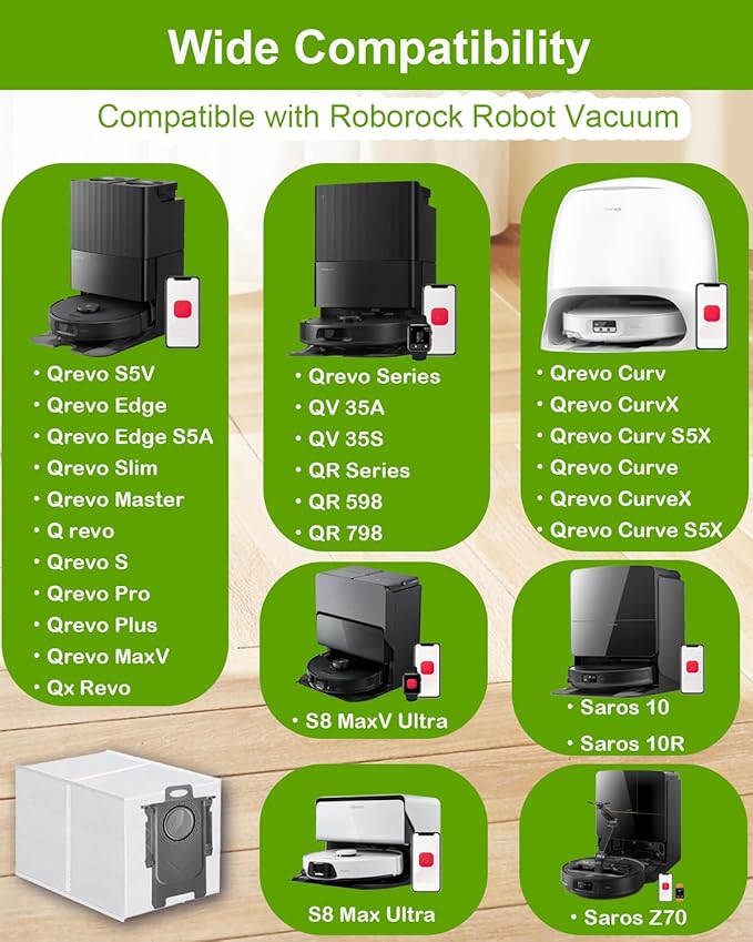ApexOne 10 Packs Dust Bags for Roborock Saros 10/ 10R, Q Revo, Qrevo S/Slim, S8 MaxV Ultra, S8 Max Ultra, Qrevo MaxV/Pro/Curv/Curv S5X/ Edge/Edge S5A Robot Vacuum Cleaner, 3.2L Large Capacity