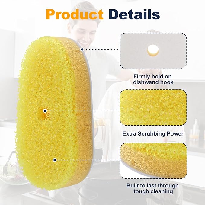 Refill Heads Compatible with Dish Daddy,Non-Scratch Wand Refill Sponge Heads Compatible with Scrub Daddy,Ideal Replacement Sponges for Effortless Dish Cleaning,8 Packs