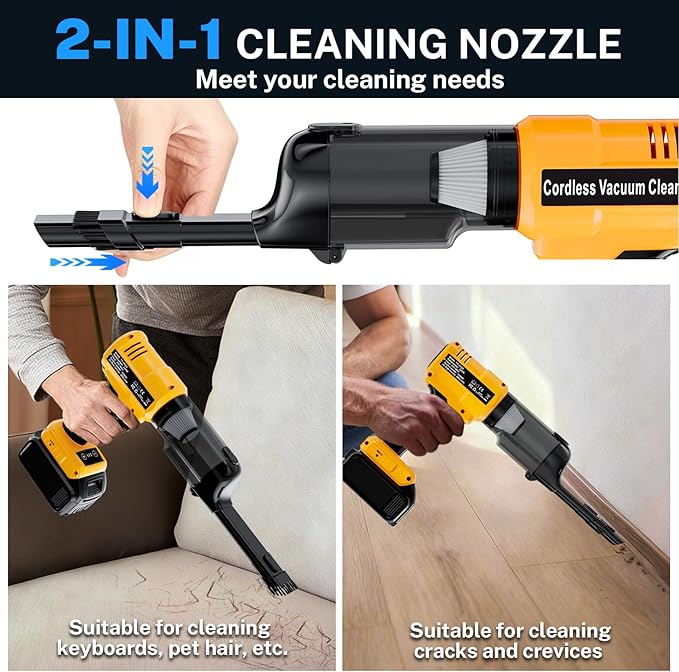 YEX-BUR Cordless Handheld Vacuum for Dewalt 20V Battery(Tool Only), 240W Powerful Car Vacuum with Brushless Motor, 3-Speed, 5 Filters, Portable Vacuum Cleaner for Home Office Car Pet