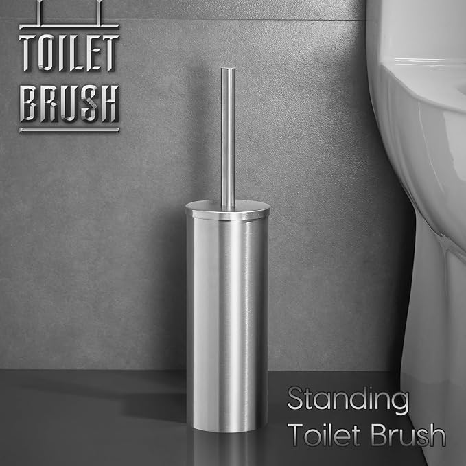 Toilet Bowl Brush Stainless Steel Toilet Brush and HolderSet Toilet Cleaning Brushes Toilet Brushes Holders Toilet Scrubber Brush Accessories to Clean (Brushed)