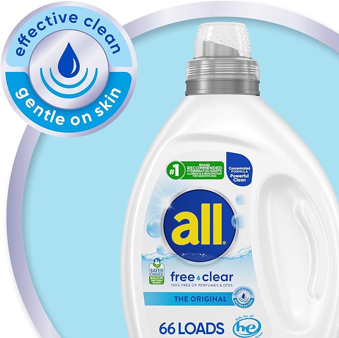 all free clear, Original, Liquid Laundry Detergent for Sensitive Skin, Unscented and Hypoallergenic, Concentrated