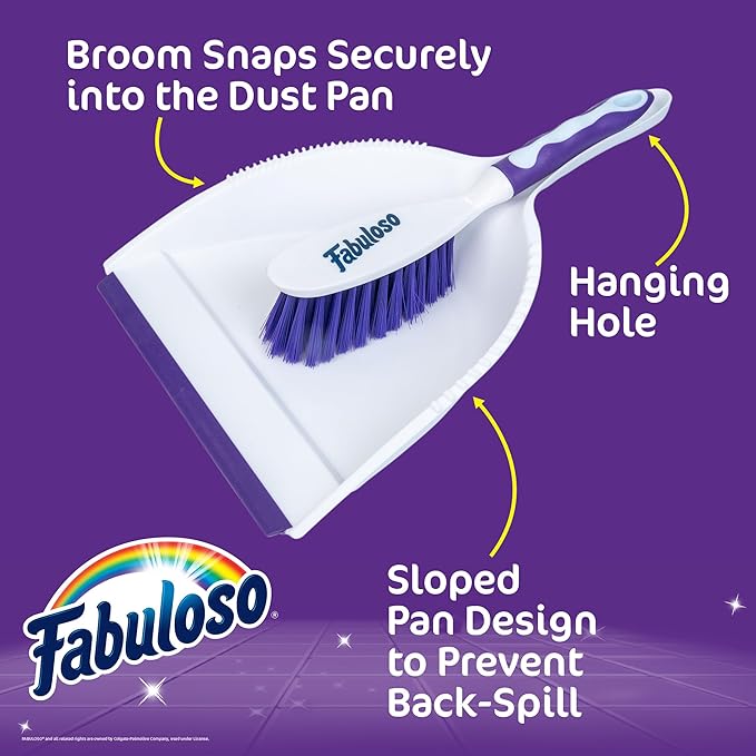 Fabuloso Brush and Dustpan Set – Compact Dust Pan and Brush Set with Snap-Together Storage and Hanging Hole