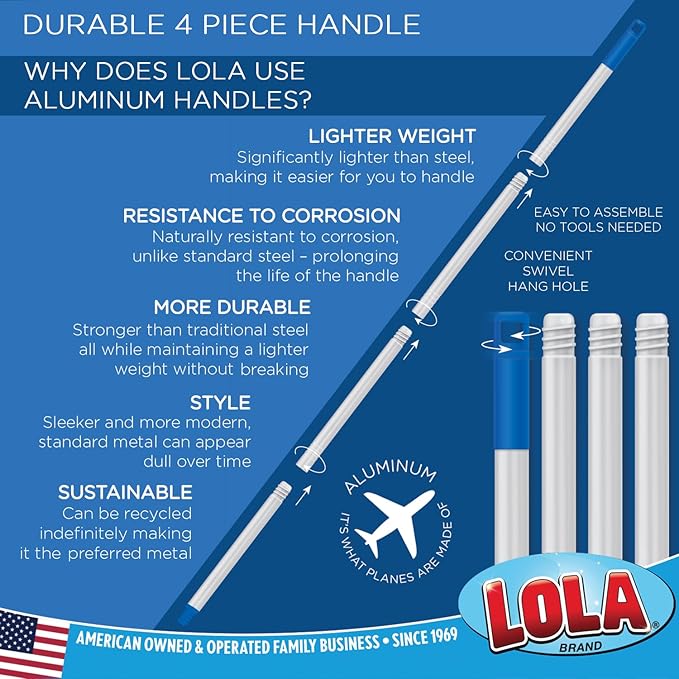Angle Broom w/Dustpan, Indoor, 9.25" W Head, Smaller Style- Made w/Recycled Soda Bottles & Polished Aluminum Lightweight Handle, by LOLA, 1 Count