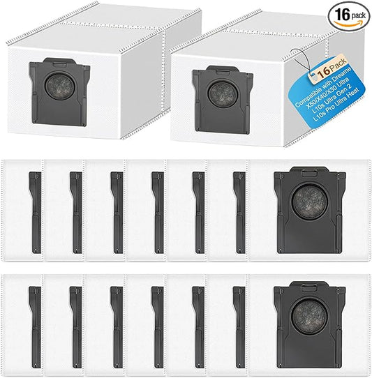 16 Count Dust Bags for Dreame X50/X40/X30 Ultra/L10 Ultra Gen 3/L10s Ultra Gen 2/L10s Pro/Aqua10 Ultra/X40/X50 Master & Mova E30 Ultra/E40 Ultra/Z50 Ultra/V50 Ultra/P50/P50s Ultra Vacuum Cleaner