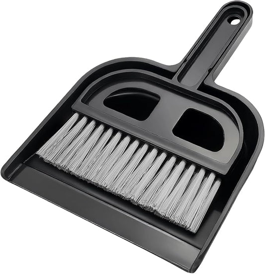 Mini Dustpan and Brush Set - Portable Hand Broom Compact 8.5" Nesting Cleaning Combo for Desks Keyboards Home Office
