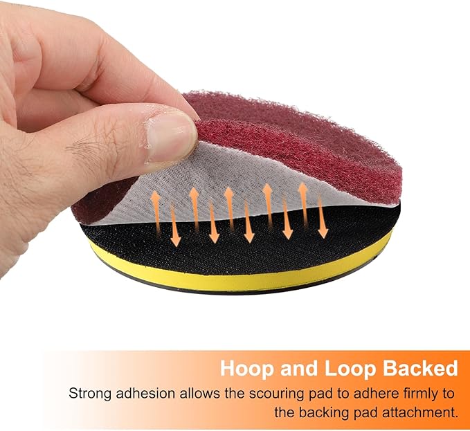 HARFINGTON 4pcs Scrubber Scouring Pads 180 400 800 1200 Grits 2 Inch Drill Power Brush Hoop and Loop Surface Conditioning Disc Drill Scuffing Disc Scrub Pads for Kitchen Cleaning, 4 Colors