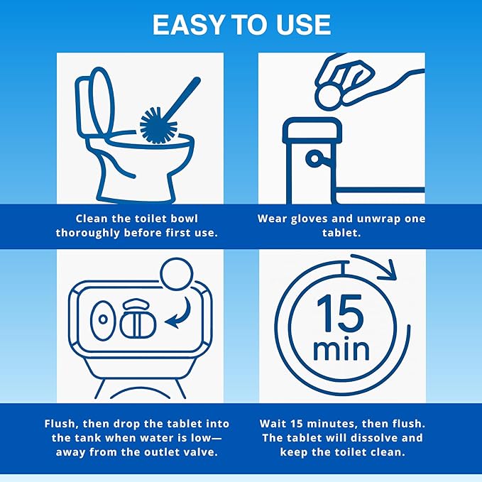 OceanBreezy Automatic Toilet Bowl Cleaner Tablets, Bleach & Oxidation Formula for Powerful Cleaning, Deodorizing & Descaling, Long-Lasting Slow-Release Toilet Tank Cleaner, Septic Safe, 24 Tablets