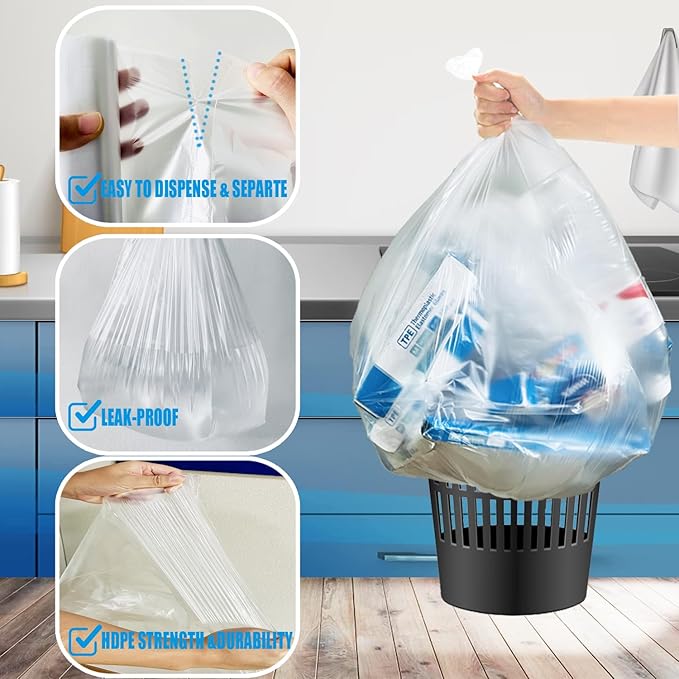 BEIDOU-PAC 33 Gallon Trash Bags, 125 Count Bulk, Heavy Duty Clear Plastic Recycling Bags, Multi-purpose Garbage Bags for Home Commercial, Outdoor, Construction, Industrial, Lawn, Leaf