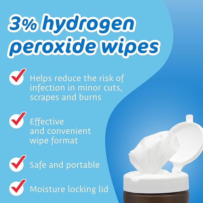 The Pharma-C Company - 3% Hydrogen Peroxide Wipes [6 pack - 40ct canisters] - First Aid. H202 Skin Safe Antiseptic Wound Cleaner.