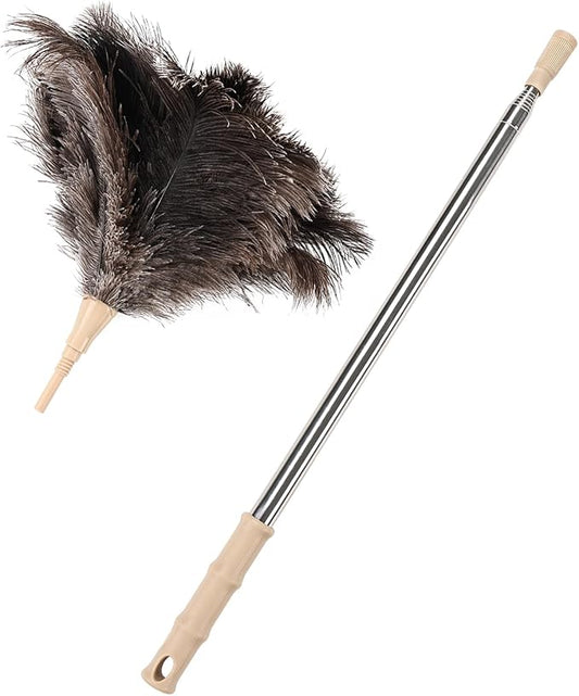 MehelloFeather Ostrich Feather Duster 27-94Inch Retractable Fluffy Natural Detachable Ostrich Feather Duster Used for Household Cleaning and High-Altitude Cleaning (1PCS)