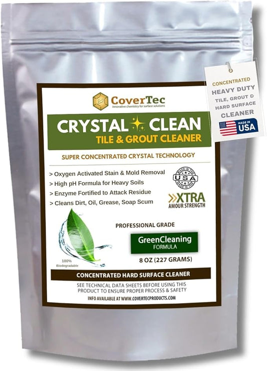 CoverTec Crystal Clean Tile Grout, Hard Surface Powerful Mold, Mildew, Grease, Oil, Stain Remover | Concentrated Cleaner, High pH, Citrus Fragrance 8oz, Prof Grade