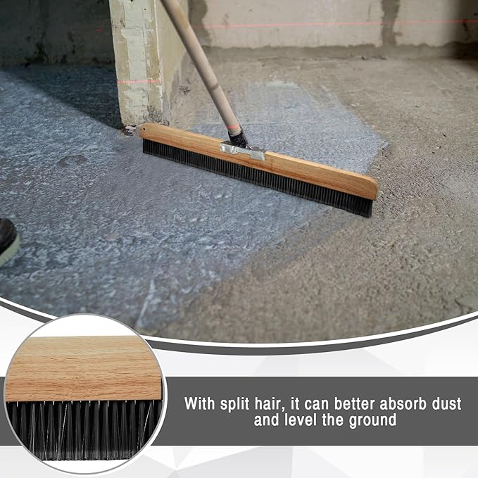 Yiyiring 2 Pack 36 Inch Concrete Broom Finishing Tools Without Handle Wood Backed Brush Push Brooms with Mounting Threads for Concrete Finishes Hard Floors Yards