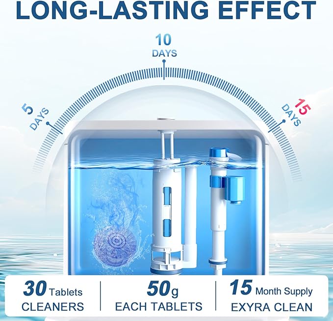 Msvvko Automatic Toilet Bowl Cleaner Tablets Blue Gel Toilet Tank Cleaners, Septic-Safe Hard Water Ring Stain Remover, Prevent Stain Build Up Bathroom Cleaning & Deodorizer - 60 Tabs