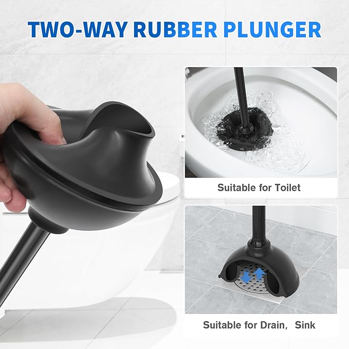 Toilet Plunger and Brush,2 Pack Bowl Brush and Heavy Duty Toilet Plunger Set with Ventilated Holder, 2-in-1 Toilet Brush and Plunger Combo for 5.3-inch Toilet Drain Bathroom Cleaning