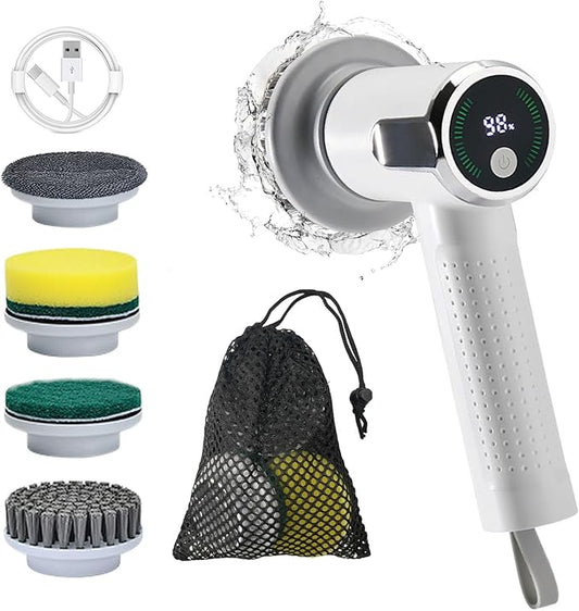 Aminleter Electric Spin Scrubber Cordless Cleaning Brush with Replaceable Brush Heads, Rechargeable Power Scrubber for Bathroom Shower Floor Window Tub Sink