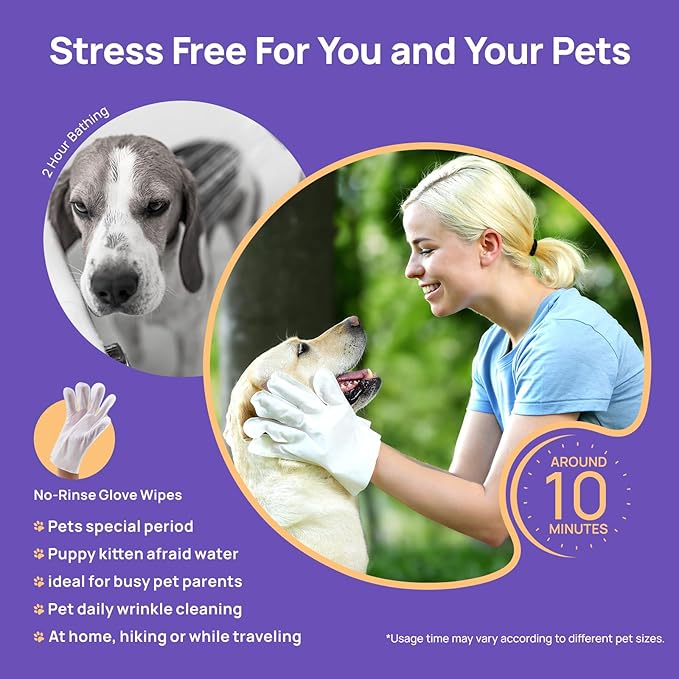 HICC PET Cleaning Deodorizing Glove Wipes for Dogs & Cats, Vet Recommended Hypoallergenic Hydrating & Nourish Fur Pet Grooming Glove Wipes, Pet Bathing Wipes for Horse Coat Care,6pcs Coconut Scent