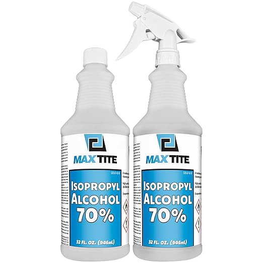MaxTite 70% Isopropyl Alcohol (Half-Gallon (2 Pack, 32 fl oz) - Includes Heavy-Duty Spray Nozzle - Made in USA
