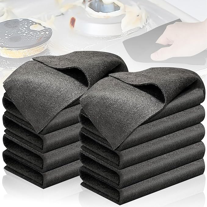 10PCS Thickened Magic Cleaning Cloth,Bsorbent Magic Cleaning Glass Cloth,Reuseable Streak Free Magic Fiber Microfiber Cleaning Cloth for Kitchen, Window, Glass, Cars (Black)