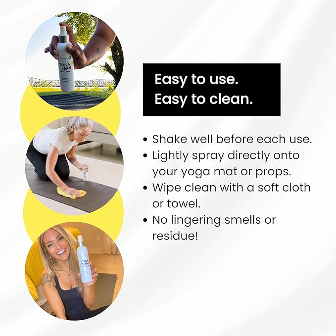 Yoga Clean - Premium Yoga Mat Cleaner Spray, Natural Plant-Based Deodorizer with Essential Oils | Refreshing Aromatherapy Scent | 8 oz Safe for Cork, Rubber & All Fabrics, Made in the USA