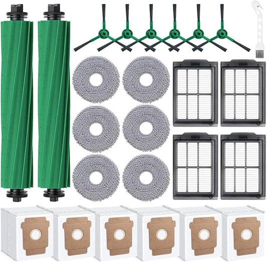 MIXEAL 25 Pack Replacement Accessories Kit for iRobot Roomba Plus 405 Combo, Plus 505 Combo Vacuum, 2 Main Brushes,4 Filters,6 Dust Bags,6 Mop Pads,6 Side Brushes,1 Cleaning Brush
