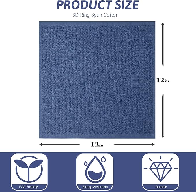 Nialnant 100% Cotton Terry Kitchen Cleaning Rags,Soft Absorbent Dish Cloths for Washing Dishes,Quick Drying Dish Towels-12x12 in, 12 Pack