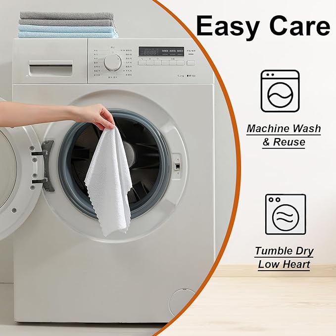 Tigona 80 Pack Microfiber Cleaning Cloth Roll,Lint Free Rags & Tear Away Reusable Towels Washable Scratch,Ultra Absorbent Dish Rags(12" x 12") for Car Kitchen Home Garage-White