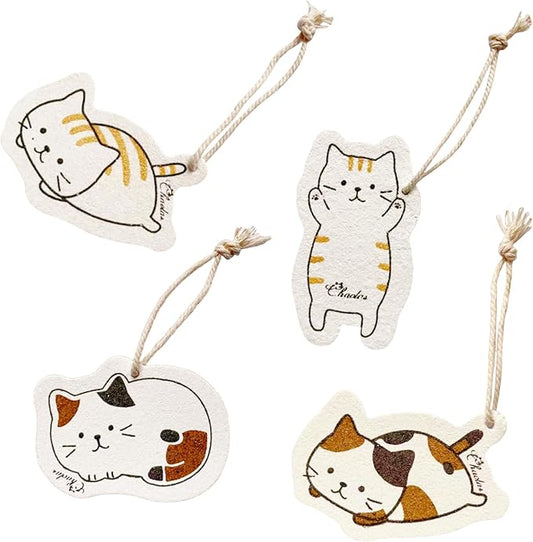 Extra Durable Biodegradable Wood Pulp Cartoon Sponges Compressed - More Durable Than Ordinary, Quick-Absorbing for Kitchen, Bath & Pet Dishes, 4-Pack Cute Cat Shapes, Plant-Based & Odorless