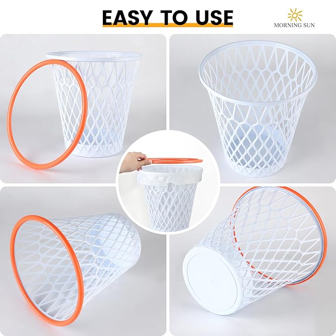 12PCS Basketball Wastebaskets, Basketball Trash Can for Basketball Party,4.5 Gallon Basketball Garbage Can with Removable Hoop, Basketball-themed gift, NBA fans Gift, Durable Sports Decor,Garbage Bin