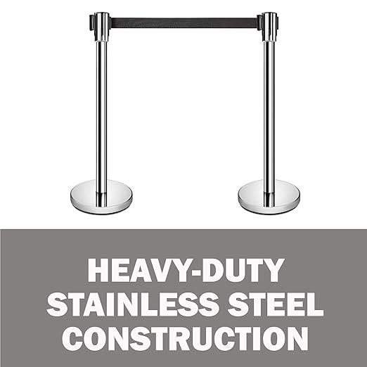 New Star Foodservice 54606 Stanchions, 36-Inch Height, 6.5-Foot Retractable Belt, Set of 2, Silver Belt