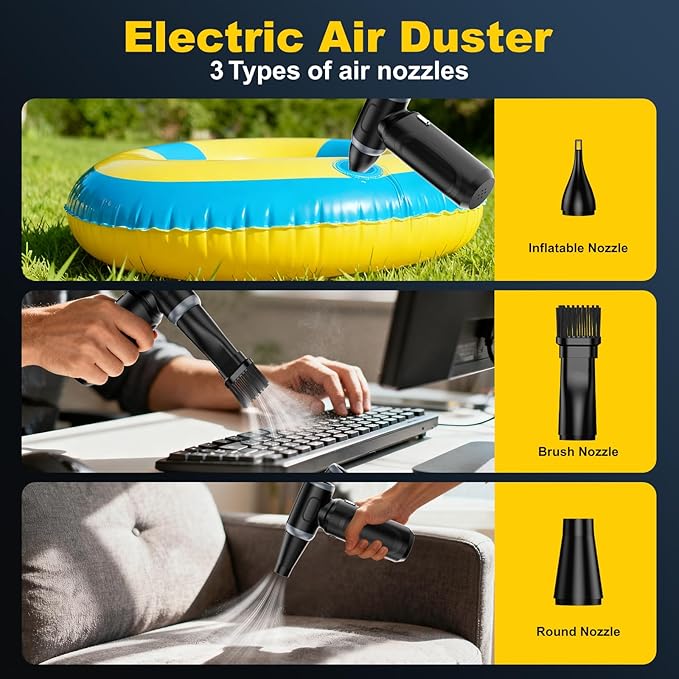 ABS Electric Compressed Air Duster,150000RPM Rechargeable Cordless Mini Blower,3-Gear Adjustable Air Duster with fast charging,mini snow blower for car and cleaning for Computer,Keyboard,House,Outdoor