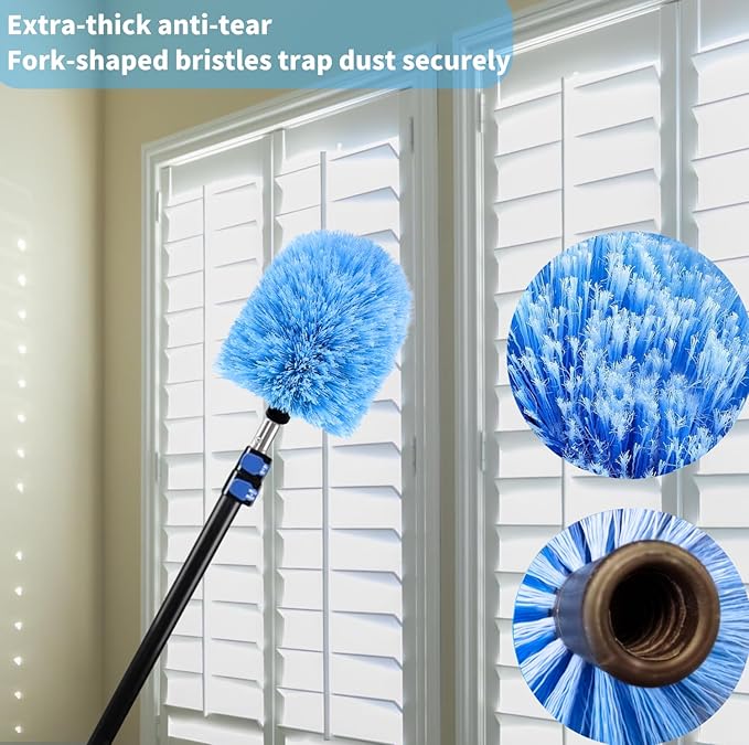 2 Pack Screw on Webster Cobweb Duster Head for Pole,Spider Web Remover Brush, Cobweb Duster Head Attachment,Fits Standard 3/4 inch Threaded Poles(Big, Blue)