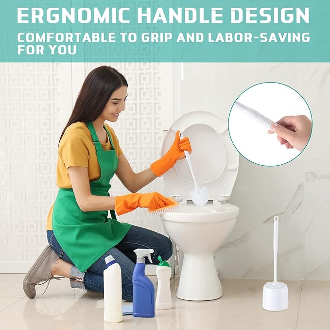 Roshtia 6 Sets Toilet Brush and Holder Set for Bathroom Cleaning Toilet Bowl Brush Scrubber with Caddy for Cleaning, 14.57 Height(White)
