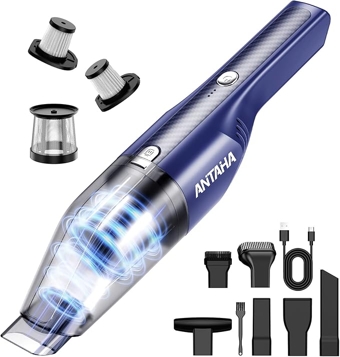 Antaha Handheld Vacuum Cordless -Car Vacuum Portable Cordless Cleaner Powerful Suction,1.2lbs Lightweight, Type-C Charge, Multiple Accessories, Portable Hand Vacuum for Home, Pet and Car