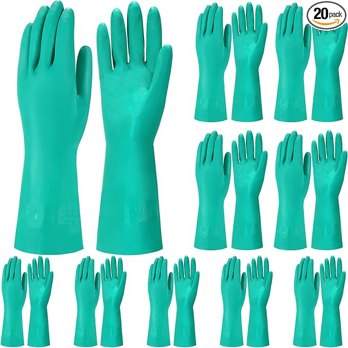 20 Pairs Chemical Resistant Gloves Heavy Duty Thick Nitrile Gloves Bulk for Cleaning, Resist Household Acid, Alkali and Oil (Small)