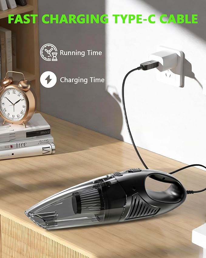 Jeagfen Handheld Vacuum Cordless, Rechargeable Car Vacuum Cleaner with Multiple Attachments, Portable Hand Held Vacuum Suction Power, Mini Vacuum for Car, Home, Pet Hair, Office, Desk, Keyboards Black