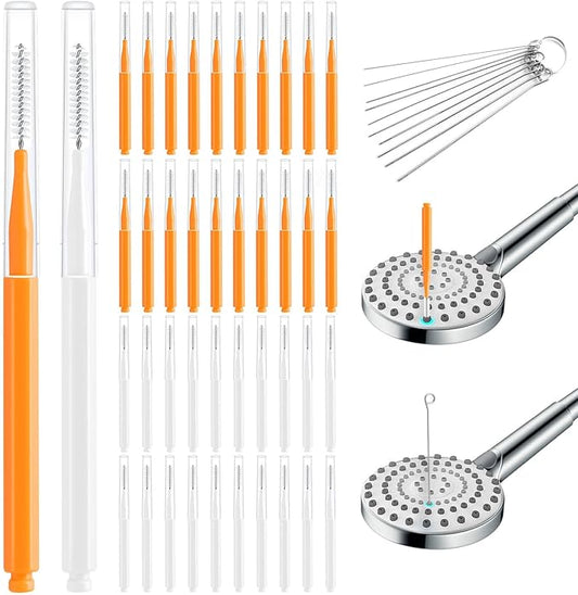 50PCS Shower Head Cleaning Brush, Shower Head Cleaner Tool for Showerhead Small Hole Nozzle, Anti-Clogging Multifunctional Crevice Cleaning Brush with Protective Cover & Storage Boxes(Orange, White)