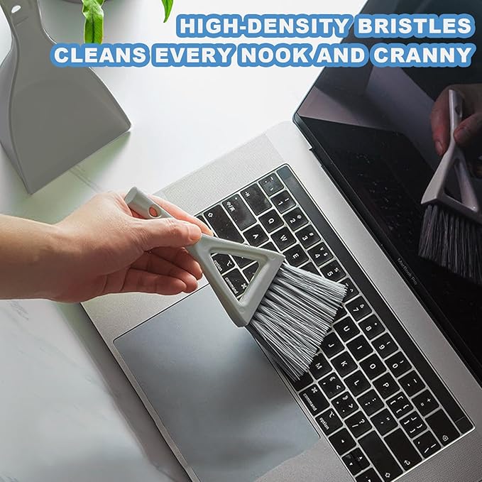 BSMstone Dust Pan Broom Brush Dustpan -Mini Broom and Dustpan Combo Set, Handheld Sweeper Cleaning for Tables, Keyboards, Guinea Pig Cage, and Cat Litter, etc. (Grey)