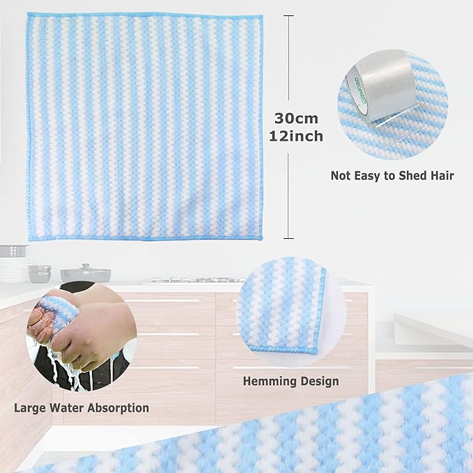 Microfiber Cleaning Cloth Absorbent Kitchen Towels Dish Cloths Washable 10 Pack 12×12in Reusable Cleaning Rags for Car Gardens Kitchen Hand Glass Windows Mirrors No Odor