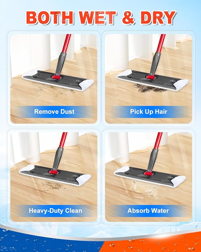 Mop Replacement Pads Compatible with O Cedar H2prO Flat Mop System Mop Pads for H2 prO Flat Mop System Replacement Mop Refills Flat Mop Head, 4 Pack