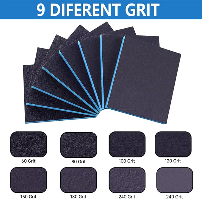 16 Pack 240 Grits Sanding Sponge Fine Sanding Block, Washable and Reusable Wet Dry Sandpaper Block Sandpaper Sponge for Wood Metal FurniturePaint and Drywall