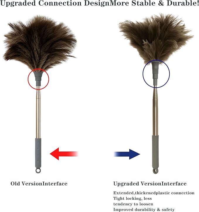 Extra Long Ostrich Feather Duster – 79" (2 m) Extendable Telescopic Handle, Natural Soft Feather Brush, Durable Reusable Cleaning Tool for Ceiling Fans, High Shelves, Furniture, Delicate Surfaces
