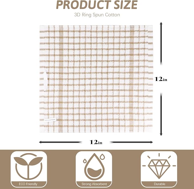 Nialnant 12PCS Little Yellow Plaid Dish Cloths,100% Cotton Soft Absorbent Cleaning Rags,Quick Drying Dish Towels for Kitchen,Washing Dishes-Little Yellow Plaid,12 x 12 in