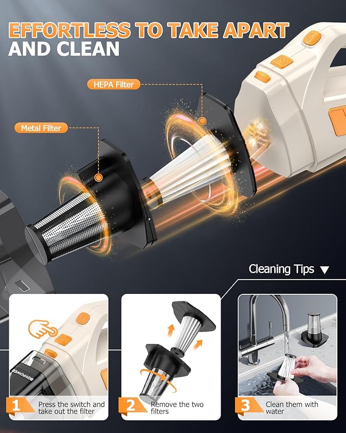BQYPOWER Handheld Vacuum Cordless, 16000PA Strong Suction Hand Held Vacuum Dust Busters Cordless Rechargeable with Multiple Accessories, Portable Car Vacuum Cleaner High Power for Car Home Office